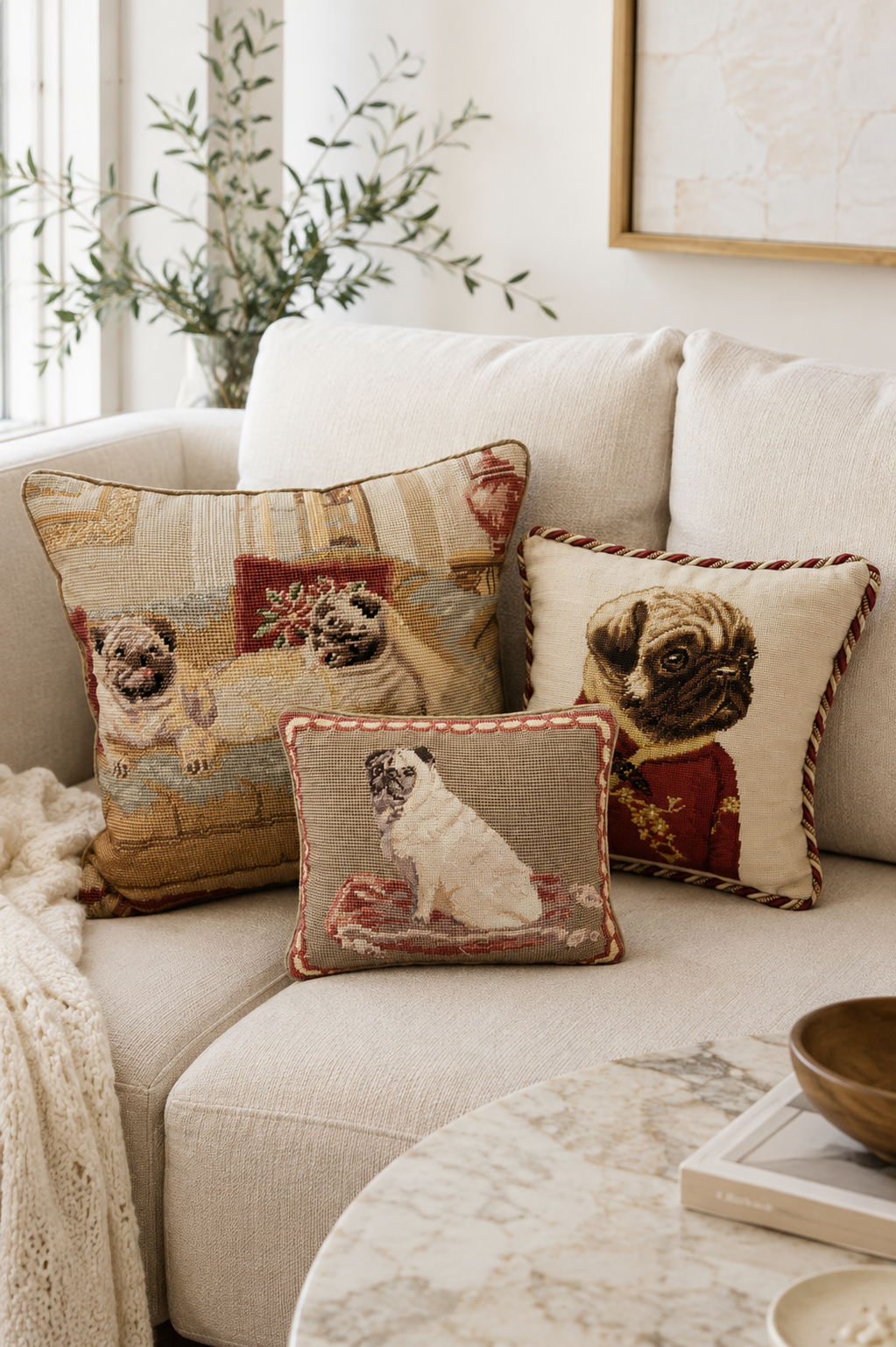 Pug Needlepoint Pillows